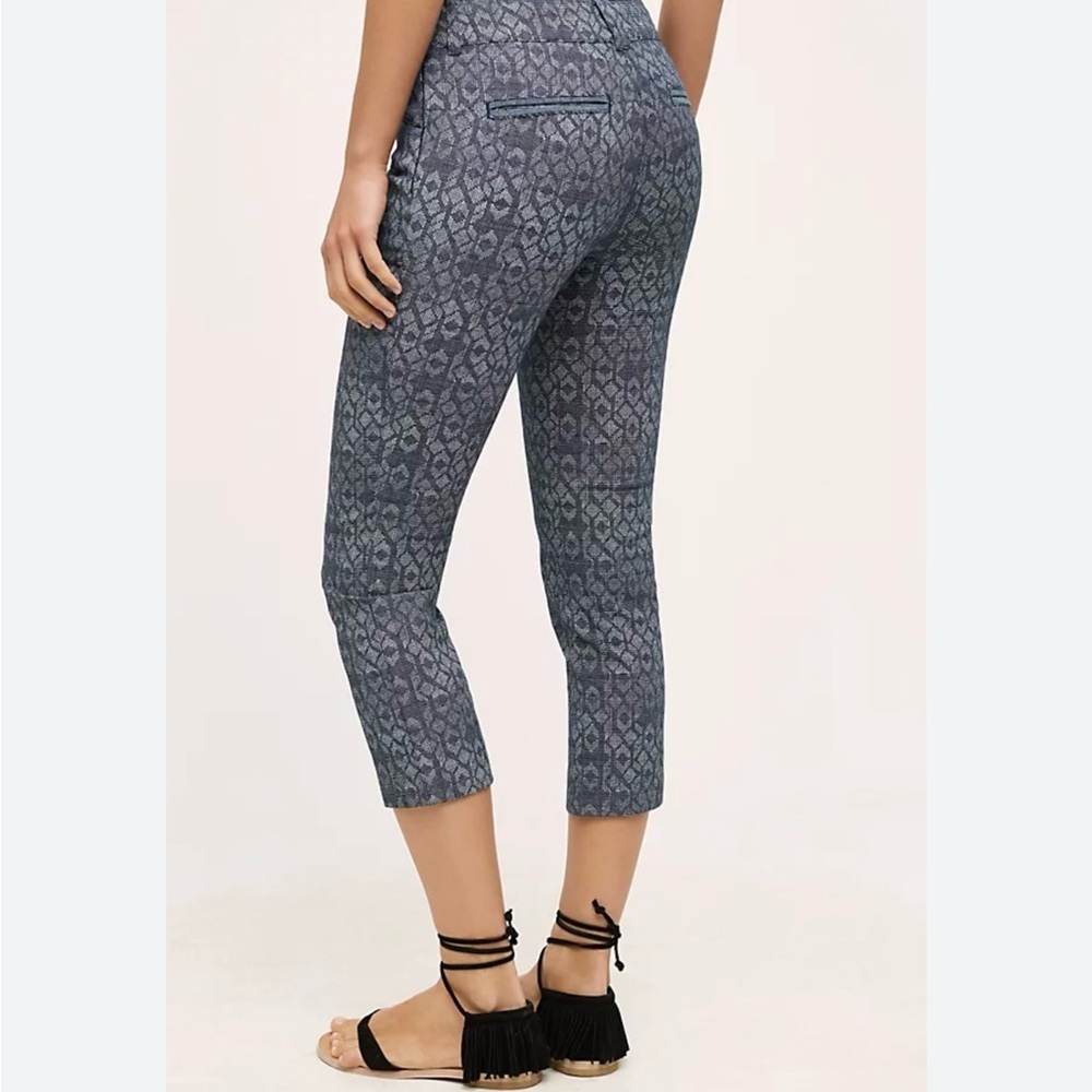 Cartonnier Anthropologie Blue Patterned Capris Pants Size 8 - Picture 2 of 8